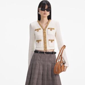 self-portrait Cream Lurex Knit Cardigan - Size Small - MSRP $555 - NWT